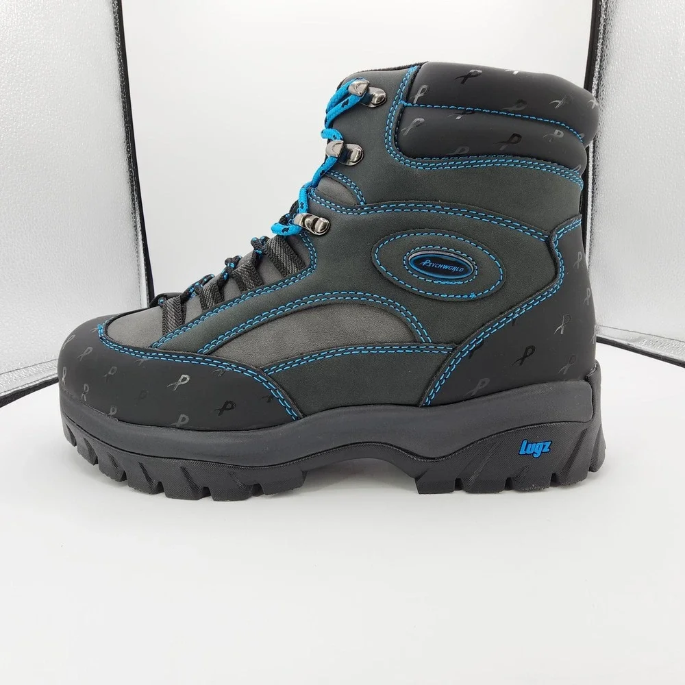 Lugz x Psychworld Ridgeline Chukka Boots Mens 10 Black & Blue Lace Up NEW in Box